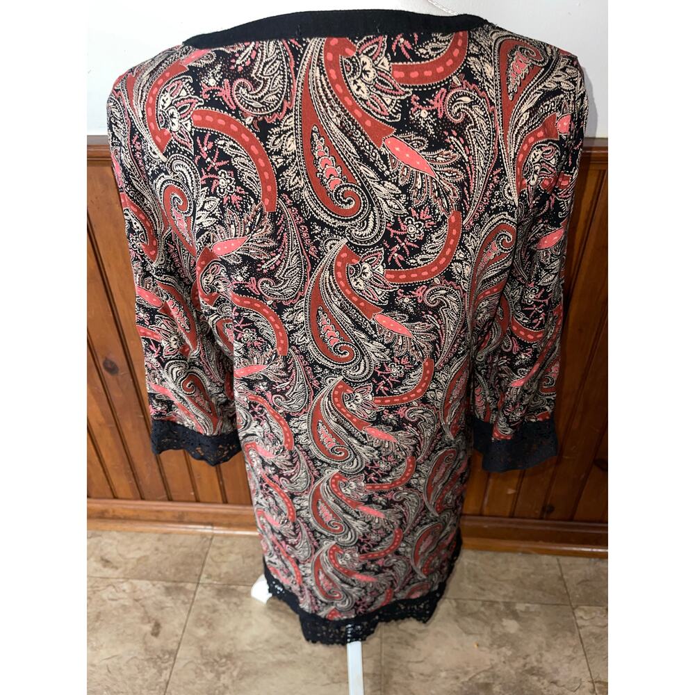 Womens Miss Me Red Black Paisley Cotton Lace Tassel Casual Dress Size Large - Picture 5 of 9